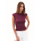 Mor Pamuklu Bot Yaka Tişört