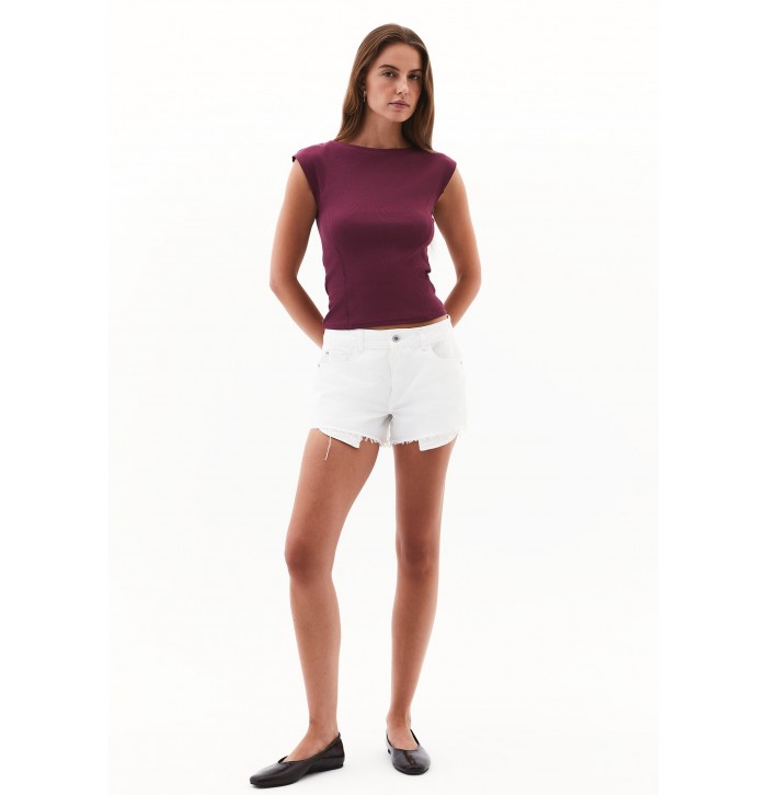 Mor Pamuklu Bot Yaka Tişört