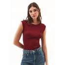 Bordo Pamuklu Bot Yaka Tişört