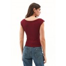 Bordo Pamuklu Bot Yaka Tişört